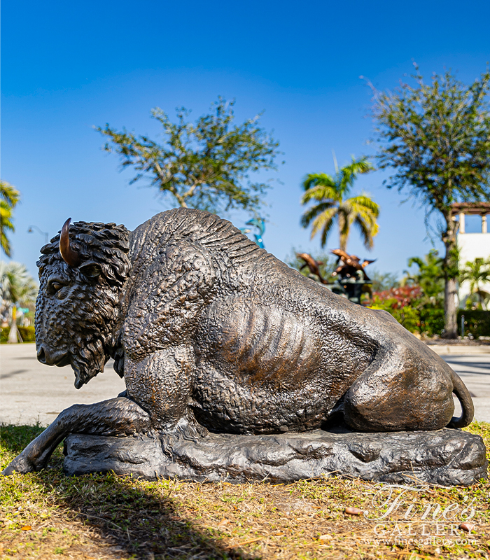 Bronze Statues  - Resting Bronze Bison Statue - BS-1435